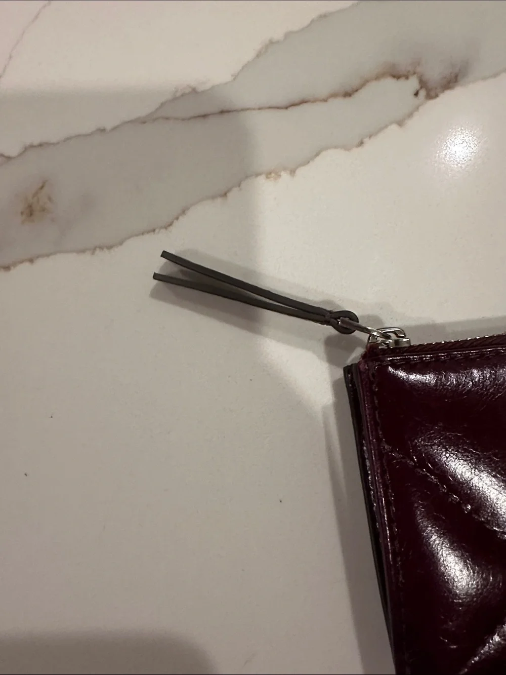 Tory Burch Quilted Patent Leather Wallet in Deep Burgundy